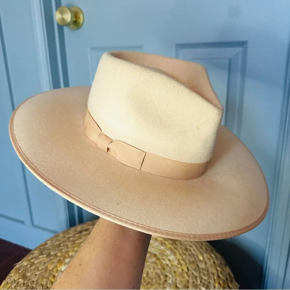 Lack of Color Ivory Rancher Wool Felt Oversized Fedora in Beige